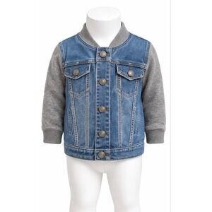 First Impressions Kids Denim Jacket Grey Knit Sleeve Trucker Bomber 24 Month